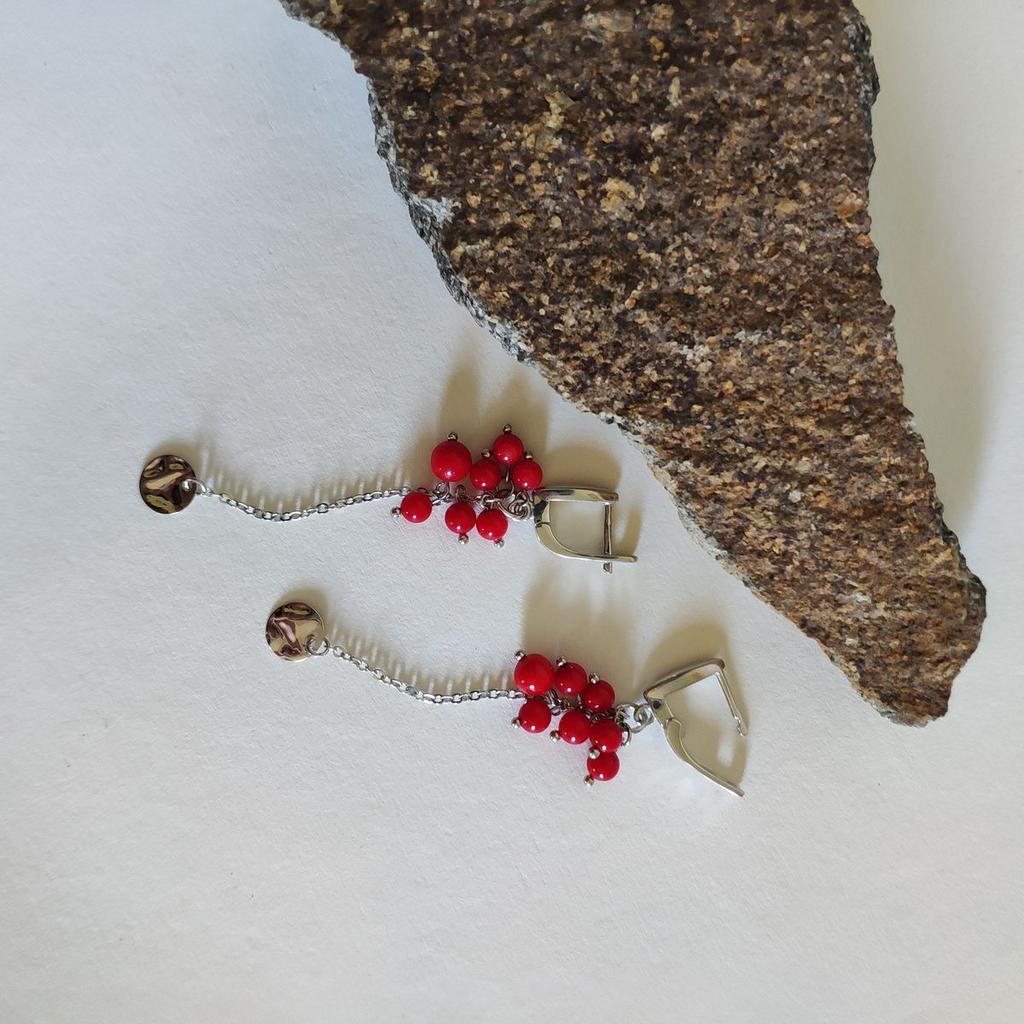 Silver Earrings with Coral (2147114)