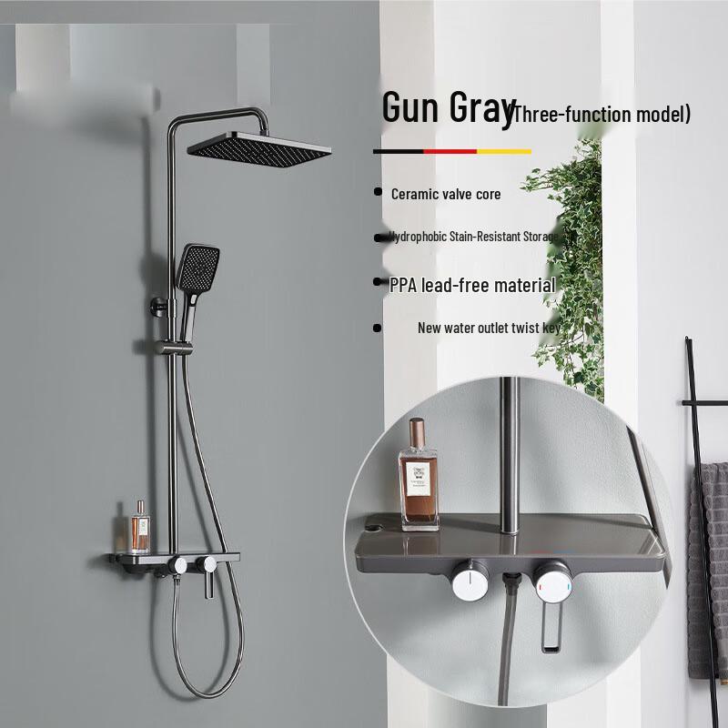 Xuanyong Gunmetal Gray 3-Function Shower System with Glass Shelf