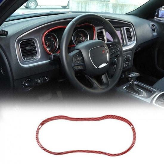 Dashboard trument Frame Trim Cover for Dodge Charger 2015-24 Red Carbon Fiber