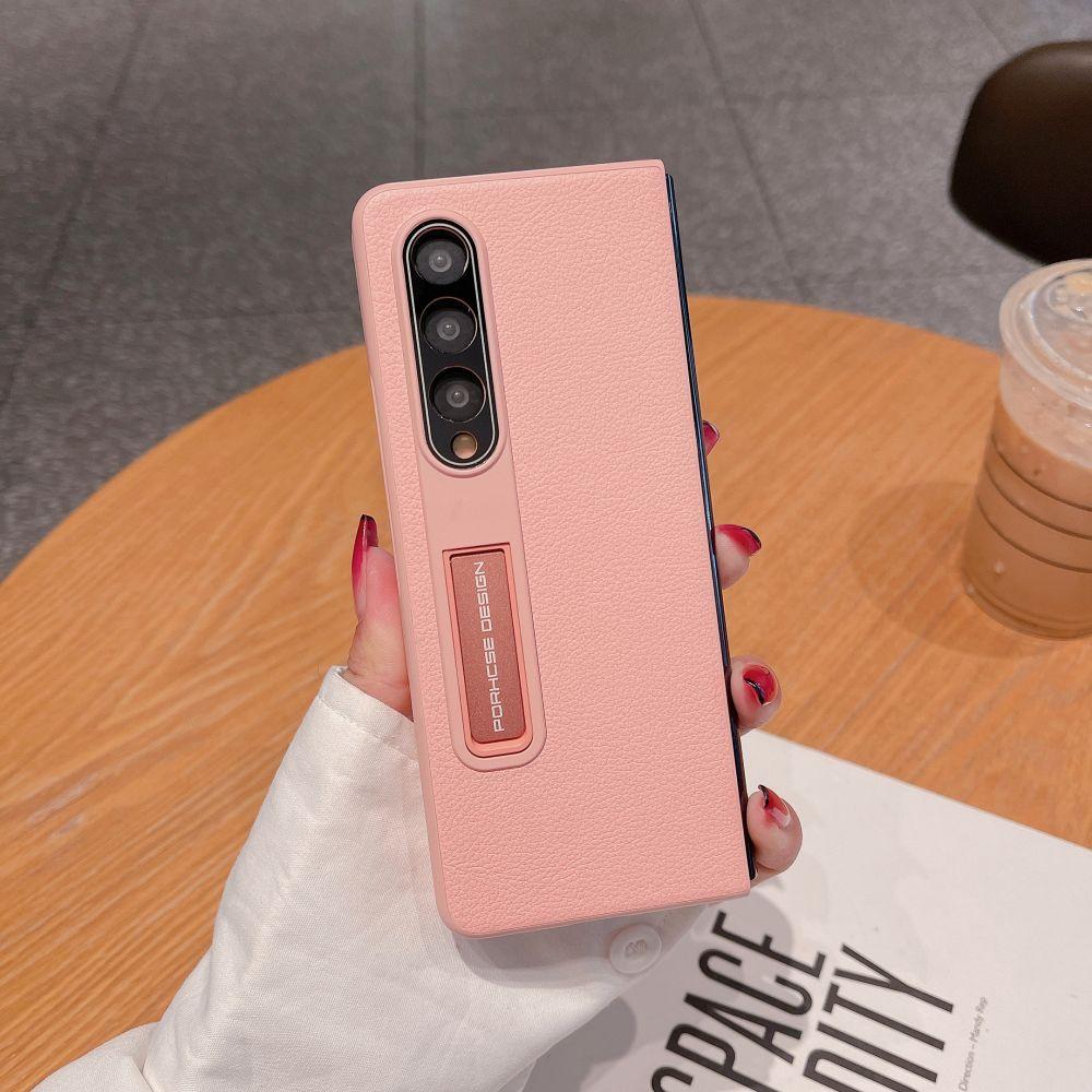 

Роскошный кожаный чехол-держатель с кронштейном для Samsung Galaxy Z Fold 5 4 3, чехол Z Fold3, универсальный противоударный жесткий защитный чехол Galaxy Z Fold 5 розовый