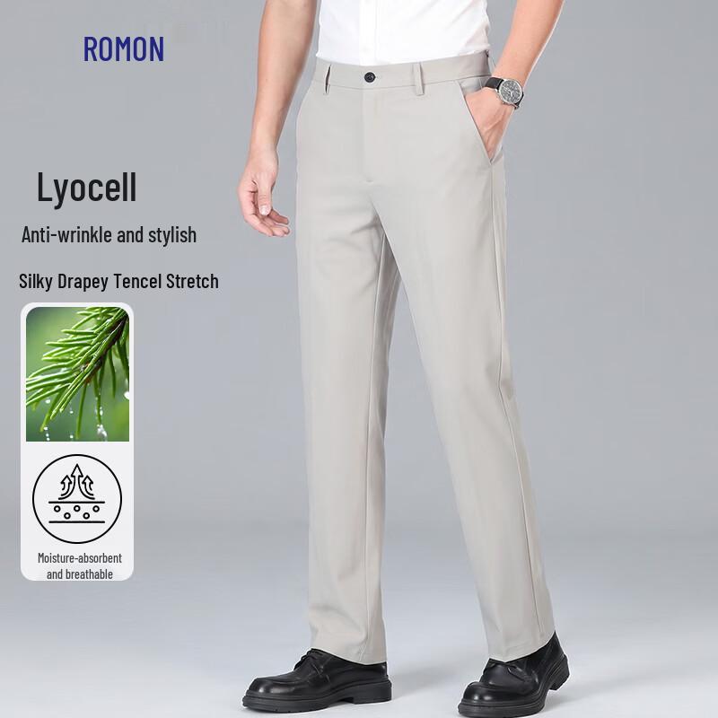 Luomeng Herren Tencel Lyocell Knitterfest Gerade geschnittene Anzughose