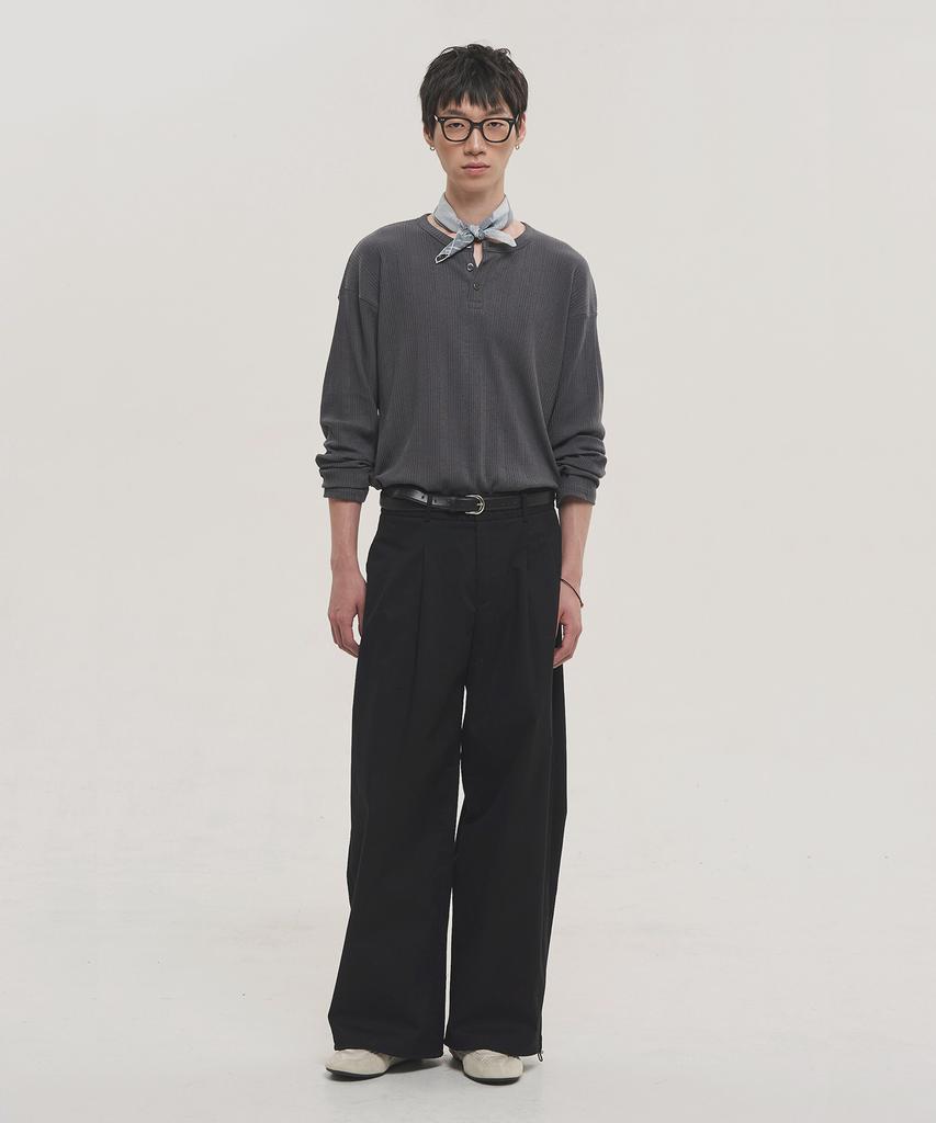 NOISE Ribbed Henley Neck Sleeve Knit - Charcoal