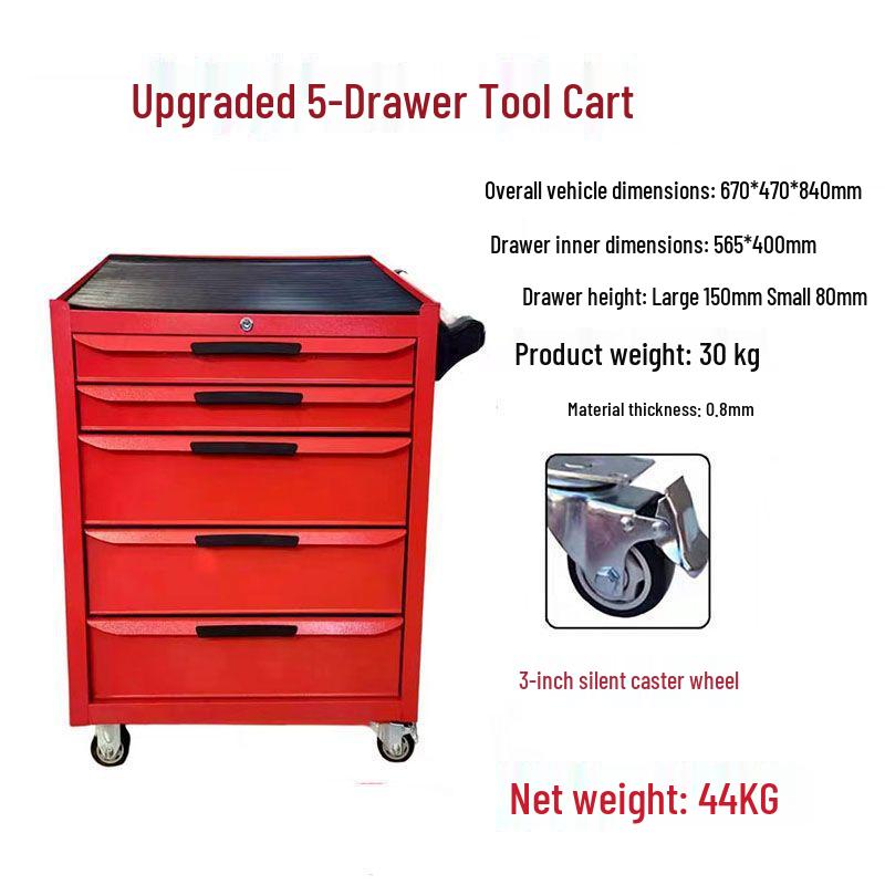 Movable Three-Layer Hand Cart: Multi-functional Auto Repair & Household Tool Box with Cabinet Door