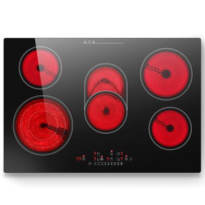 Placa de Cocina Cerámica KICHPOWER de 5 fuegos, Encimera Vitrocerámica Integrada de 77 cm con Zonas Ovaladas y Triples, 8500W,