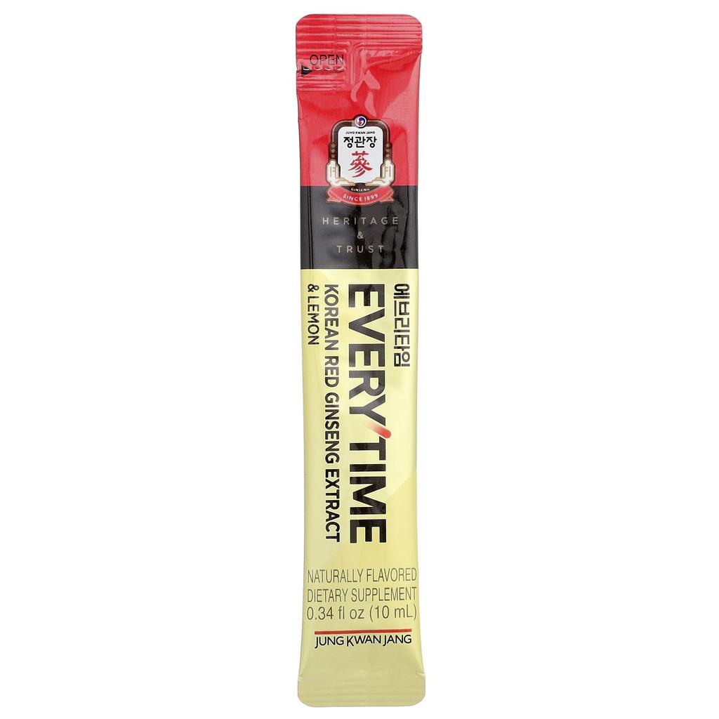 JungKwanJang, Korean Red Ginseng Extract, Everytime, Lemon Flavor, 10 Liquid Sticks, 10ml (0.34 fl oz) Each