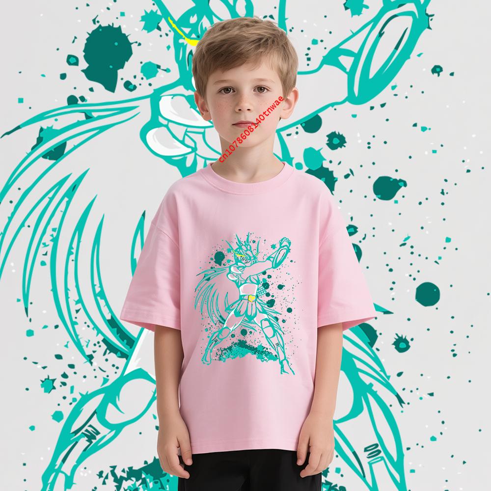 Saint Seiya Dragon Shiryu Impression Anime T-shirt Enfant 100% Coton Garçons Filles Unisexe Dessin Animé T-shirt Doux Confortable Haut à Manches Courtes