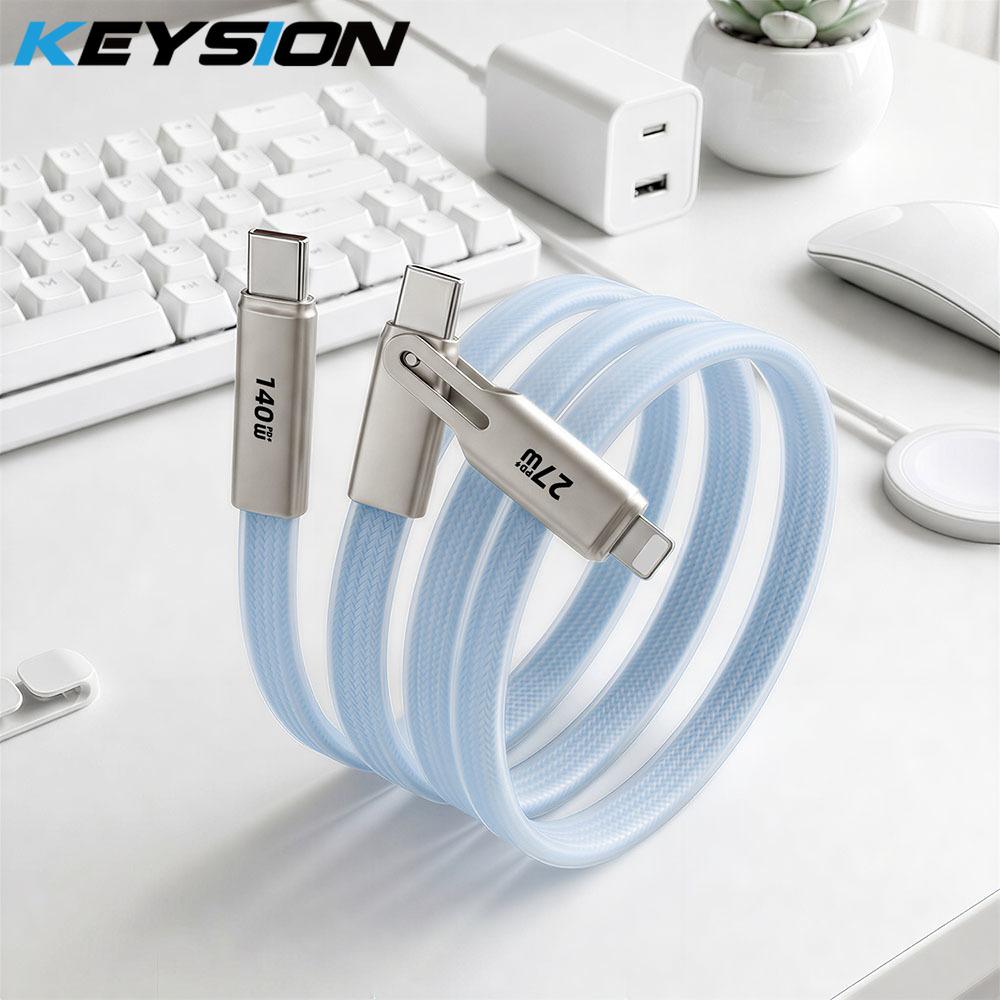 

KEYSION 140 Вт Быстрый кабель 2-в-1 Кабель для передачи данных PD3.0 QC PPS Быстрая зарядка USB-C на Type-C на L Провод для iPhone Samsung Huawei Xiaomi Ноутбука Планшета 1.5m синий