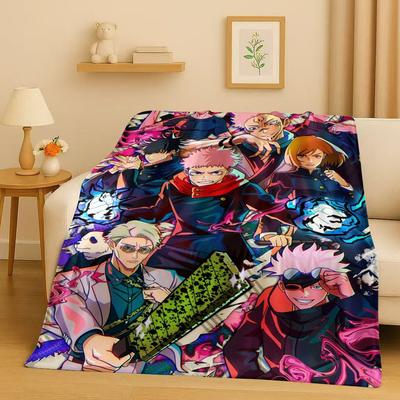 Anime Jujutsu Kaisen Cartoon Itadori Yuj Flannel Blanket,Ultra Soft Warm Plush Throw for Home Bedroom Bed Sofa Cover Kid Gift