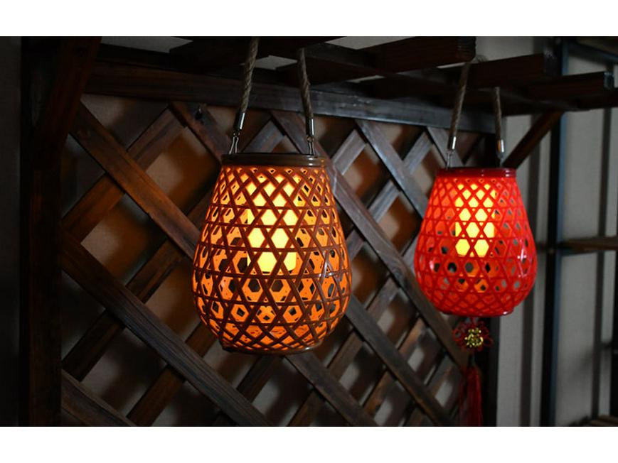 Waterproof Solar USB-Charging Red Bamboo Lantern for Outdoor Wedding Décor