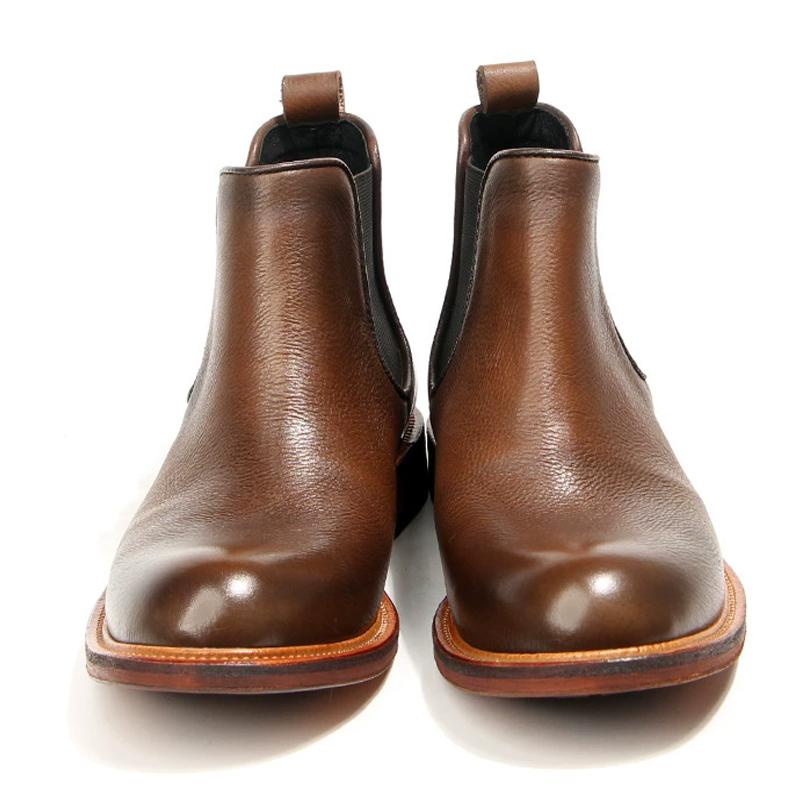 Classic Men Chelsea boots Round headed Retro Handmade Men Boots Genuine leather Men's short boots Business leather boots Male