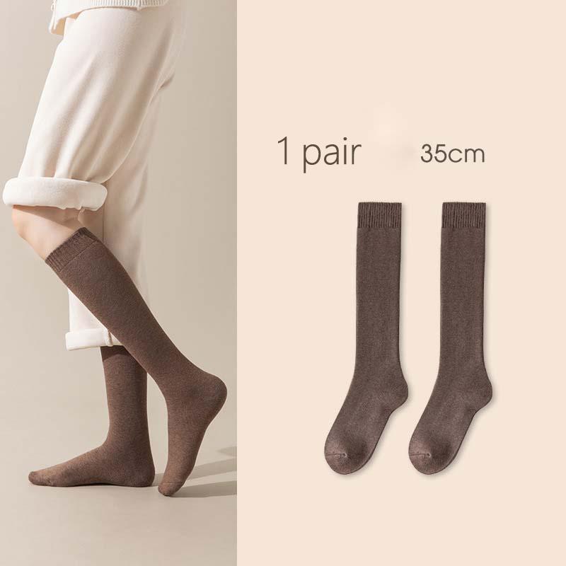 2 Pairs Sets Winter Thick Warmer Stockings For Women Knit Cotton Thermal Over Knee Socks Casual Solid Color Knee Long Sock