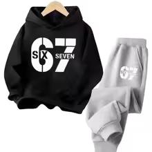 67 Chic Children's Hoodies Set 4-13Y Korean Streetwear Block Tracksuit Fashion Comfortable Kids Sweatshirt 2 Pcs Sets Pant Suit