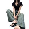 Women's High Waist Distressed Retro Wide Leg Jeans - Summer Slimming Straight Fit, Floor-Length