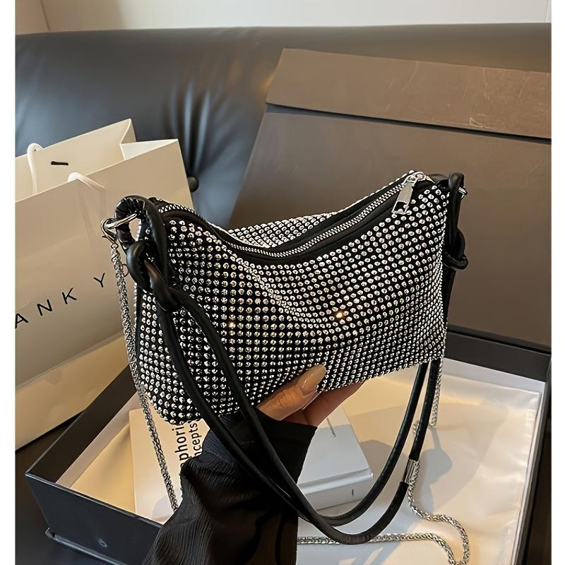 New Fashionable and Versatile Niche Artificial Diamond Velvet Women's Bag, Shoulder Crossbody Simple Underarm Evening Bag, Versatile Bag.