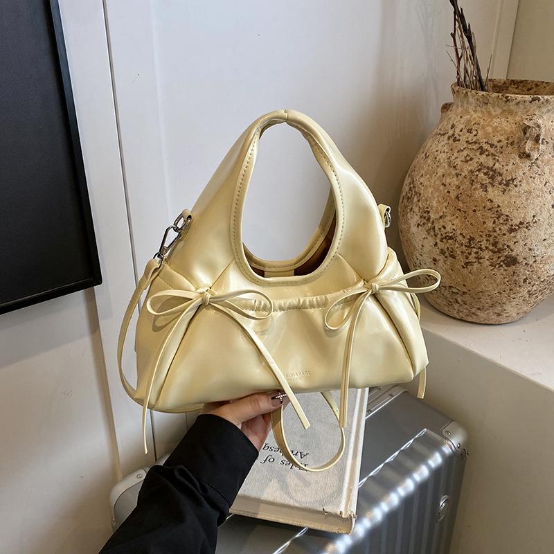 2025 Sweet Girl Bow-Accent Crescent Handbag - PU Shoulder Bag for Commute