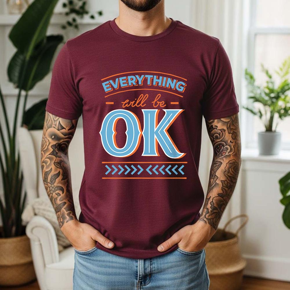 New Summer Unisexs 100 Cotton TShirt Everything Will Be Ok Minimalist Typography Casual Breathable Short Sleeve