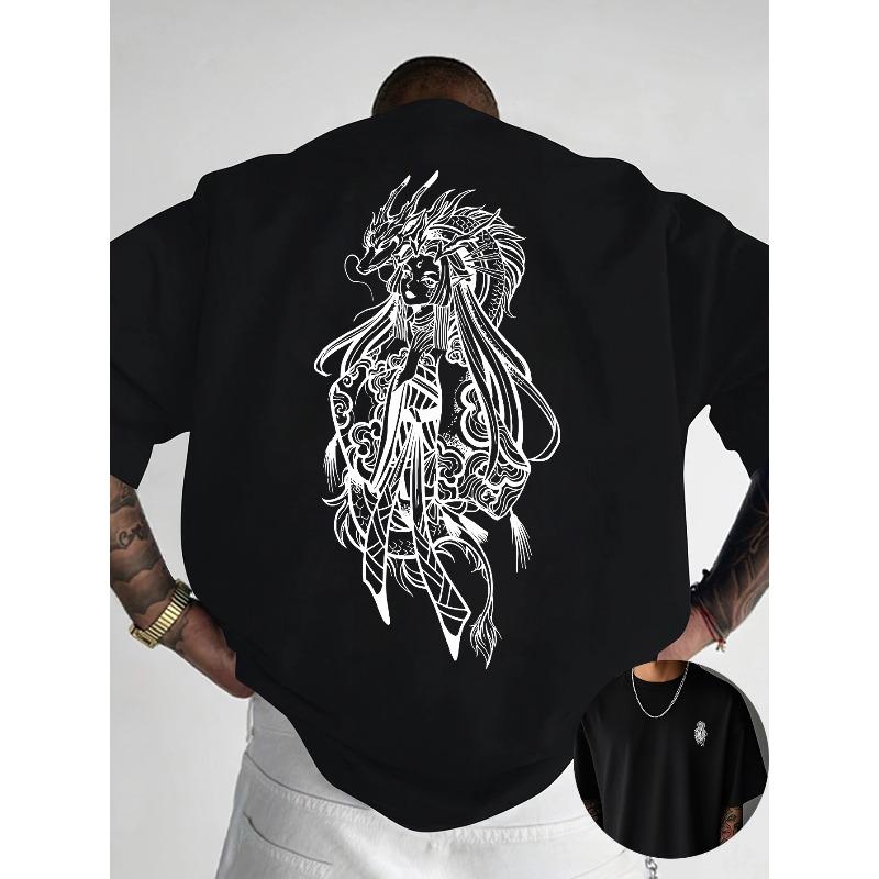 European Size Creative Front And Back Printed Round Neck T-Shirt,  Pure, Trendy And Fashionable Short Sleeves for Summer, Casual Everyday Style Top