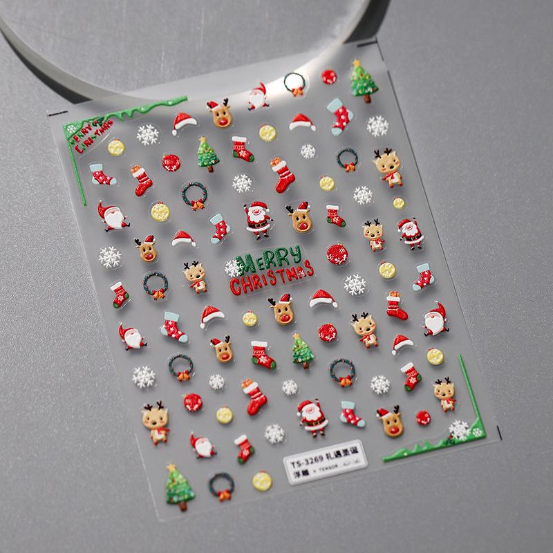 3D Weihnachten Nagelsticker: Weihnachtsmann, Rentier, Schneemann & Schneeflocken Dekorationen