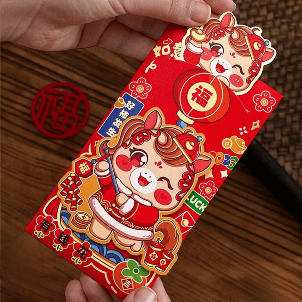4pcs Fortune Chinese Style Red Envelope Traditional Blessing Lucky Money Packets Paper Red Packets New Year