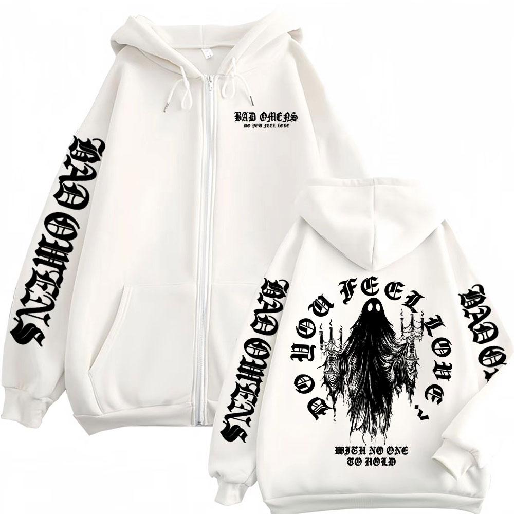 Bad Omens Do You Feel Love Ghost Rits Hoodie Heren Dames Gotisch Casual Rits Hoodie Sweatshirt Jas Jas