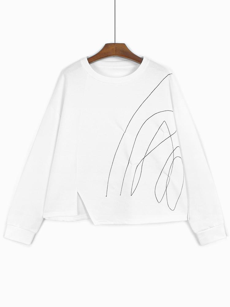 

XITAO Line Pleated Slit Irregular Loose Long Sleeved T-shirt GJ1241 One Size белый