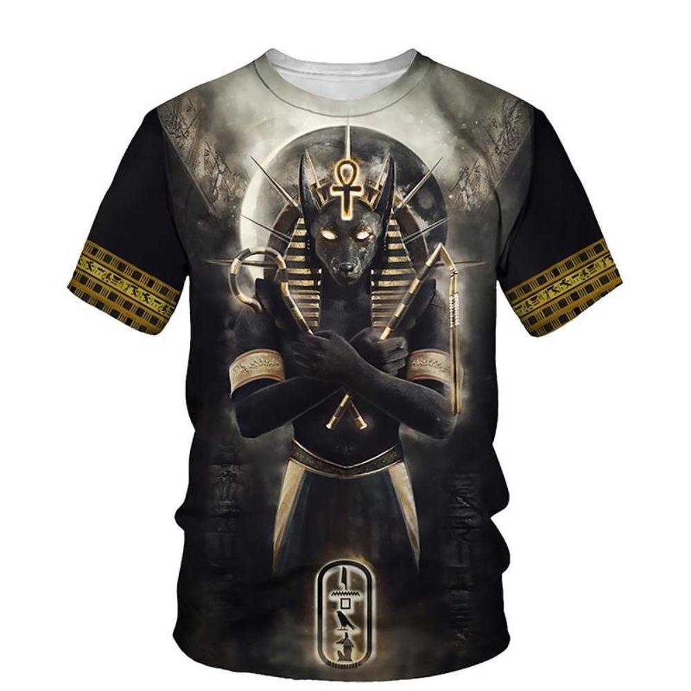 Egyptian Pharaoh Pattern Men's T Shirt Gold Unique Personality Trend O Neck T Shirts Egypt Anubis Grim Reaper Short Sleeve Tee