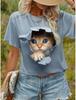 Summer Cute Kitten T-Shirts Cat 3D Print Women's Round Neck Short Sleeve T Shirt Casual Tees Harajuku Y2K Tops Female Clothing