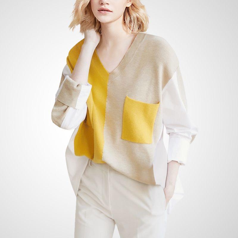 

Модный контрастный цветной вязаный пэчворк, легко сочетающийся, облегающий свитер Color- S