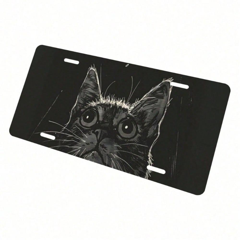 Funny Cat License Plate 5.9x11.8, Waterproof Rust-Free Aluminum Car Tag, Cute Feline Vanity Plate for Trucks