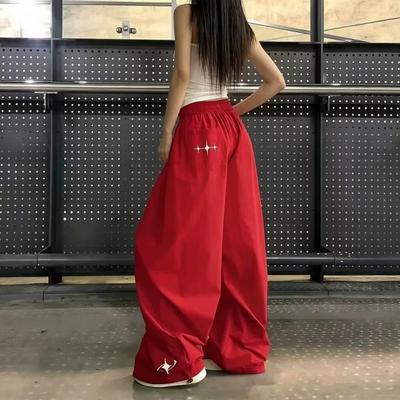 Unisex Weite Cargo-Hose Weiß Schwarz Rot Nylon Schnelltrocknend Lockere Passform Streetwear Hiphop Tanz Jogginghose