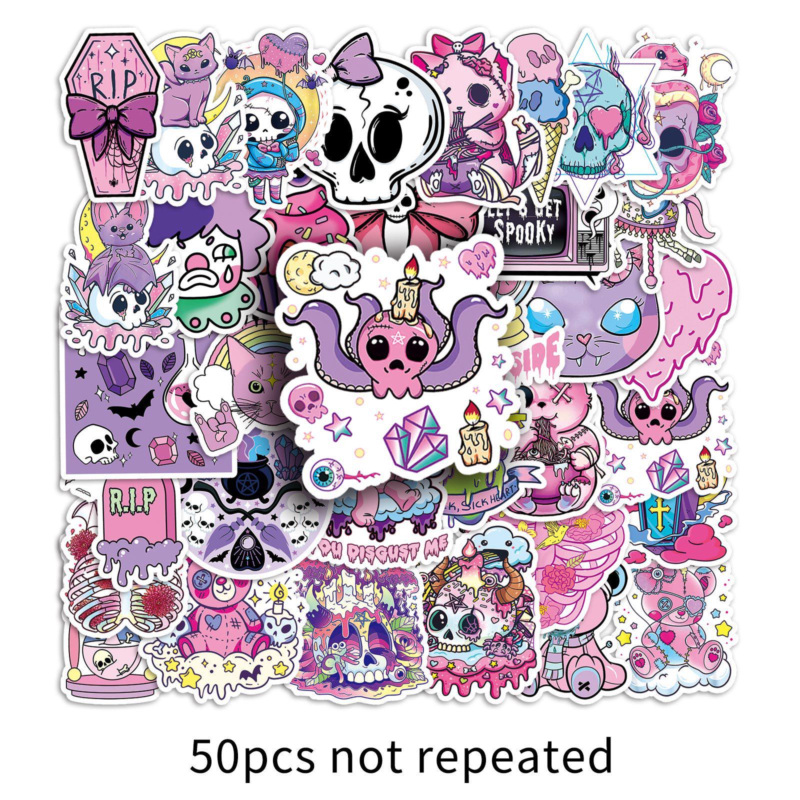 50PCS Cool Waterproof Pastel Gothic Cartoon Stickers for Notebooks, Journals, Luggage