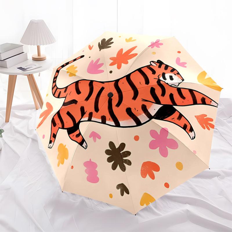 1pc Tiger Illustration Automatic Folding Umbrella, 8-Rib Iron Frame, Casual Outdoor Accessory for Birthday Festival Gifts Yy251128196