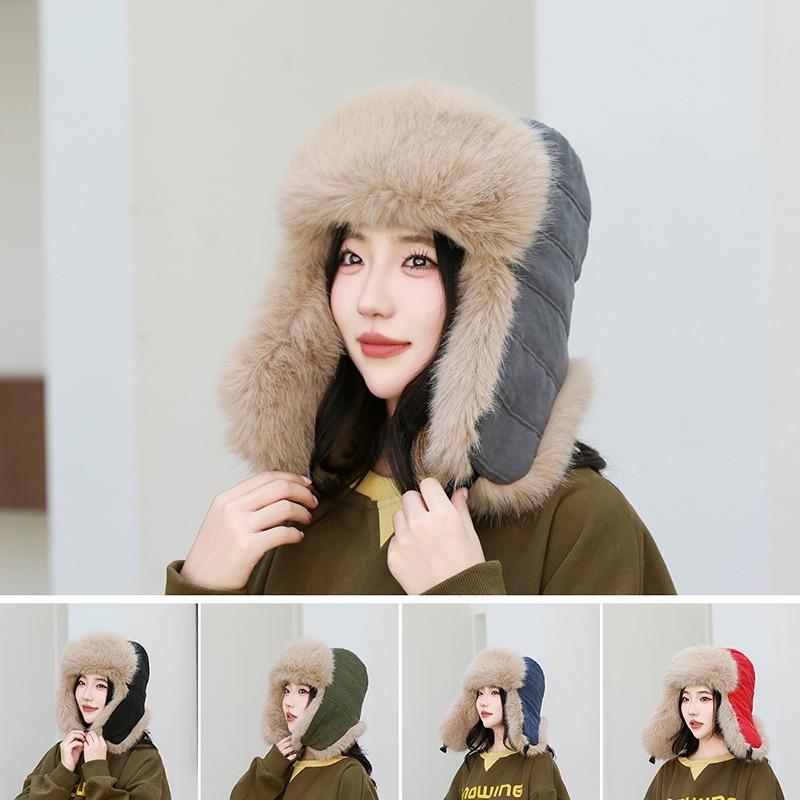 Autumn and Winter Warm Ear Protection Cap, Fleece Thickened Women's Plush Windproof and Cold-proof Hat, Outdoor Cotton Hat