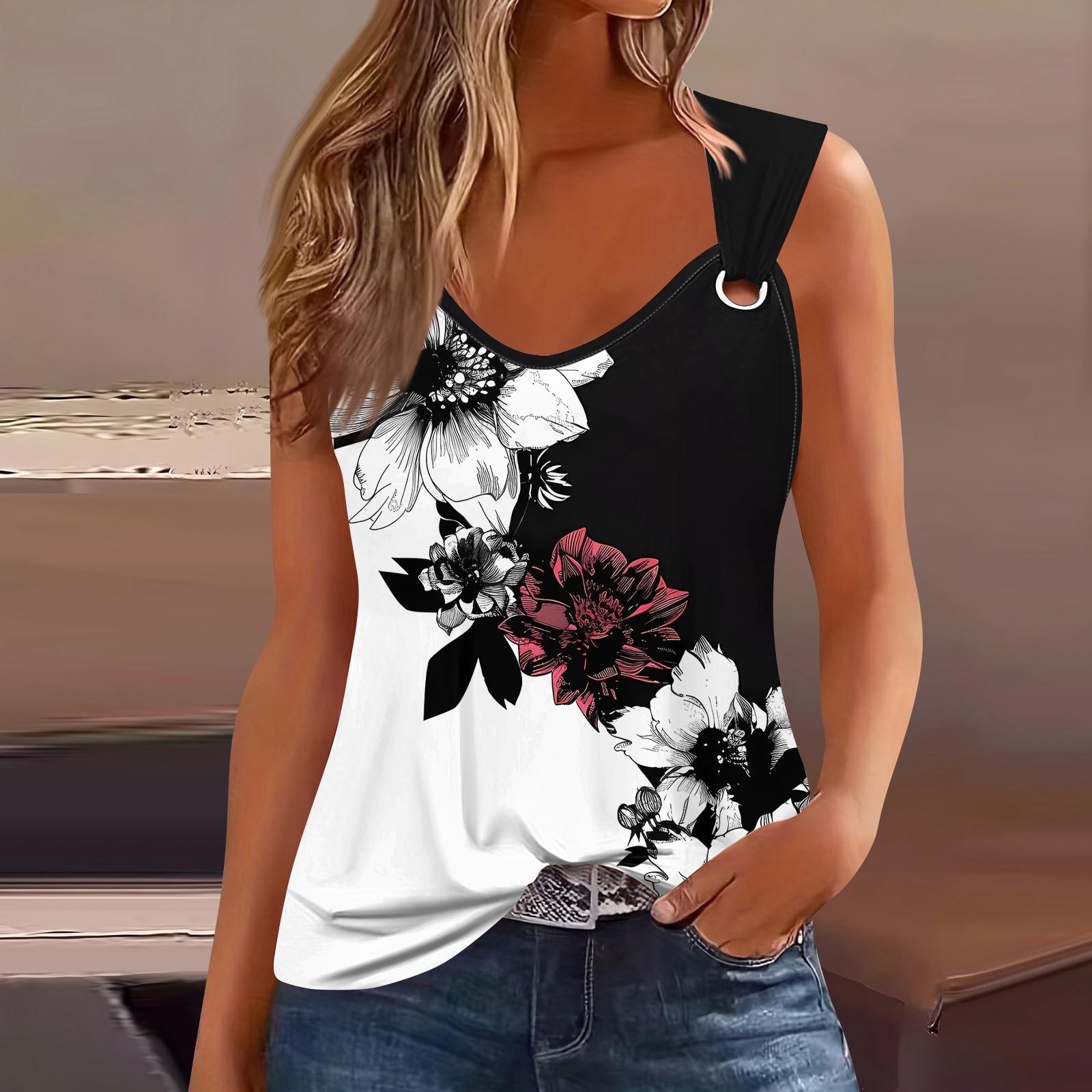 

Женская майка с V-образным вырезом, базовая, с принтом, повседневная, струящаяся, без рукавов, с глубокими боковыми вырезами для женщин XL чёрный