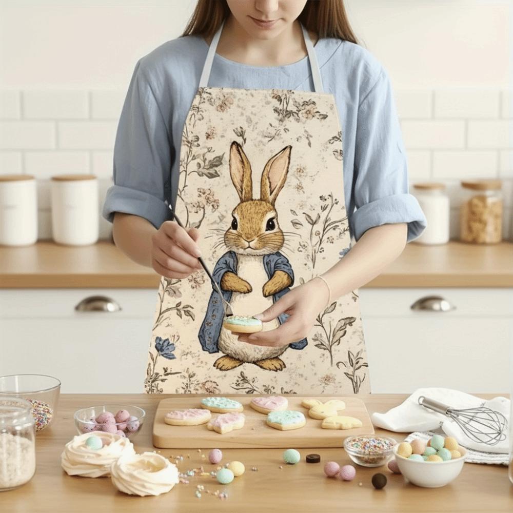 Langlebiges Material Osterhase Schürze Leicht zu reinigen Imitation Leinen Küchenschürze Kaninchen Peter Aufdruck Restaurant Schürze Küchengebrauch