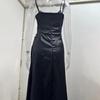Abito da Sera da Donna Scollo a V Profondo Senza Maniche Spallina Sottile Raso Plissettato Spacco Alto Tinta Unita Vita Stretta Vestibilità Slim Lunghezza Intera Estivo Ballo di Fine Anno