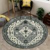 Runder Ethnischer Geometrischer Teppich - Mehrschichtiges Graues Blumenmuster, Bohemian Teppich für Wohnzimmer, Zeitloses Neutrales Dekor-Mittelstück