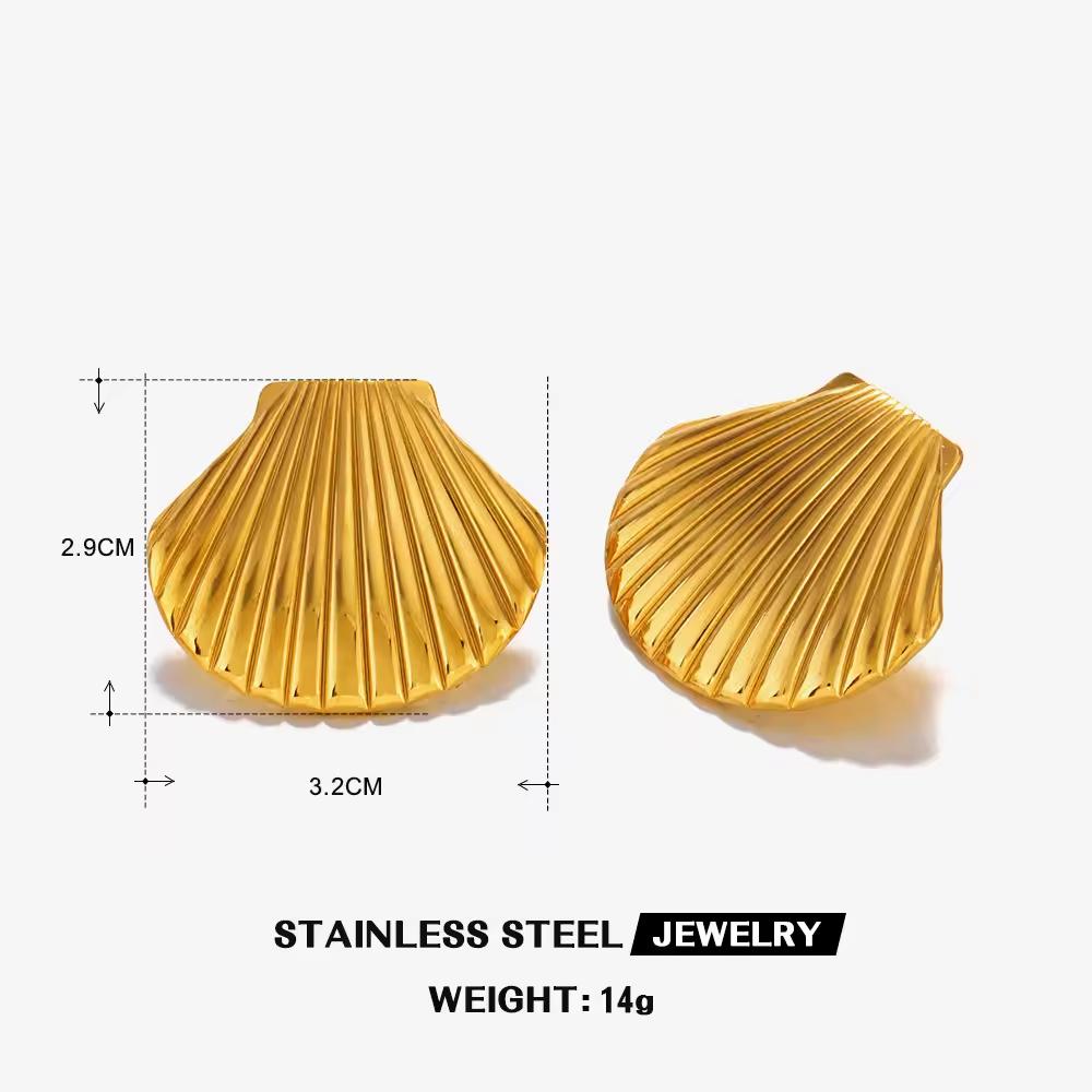 Vacation Stainless Steel Ocean Element Shell Heart Bow Flower Earrings Necklace Women's Beach Jewelry Set