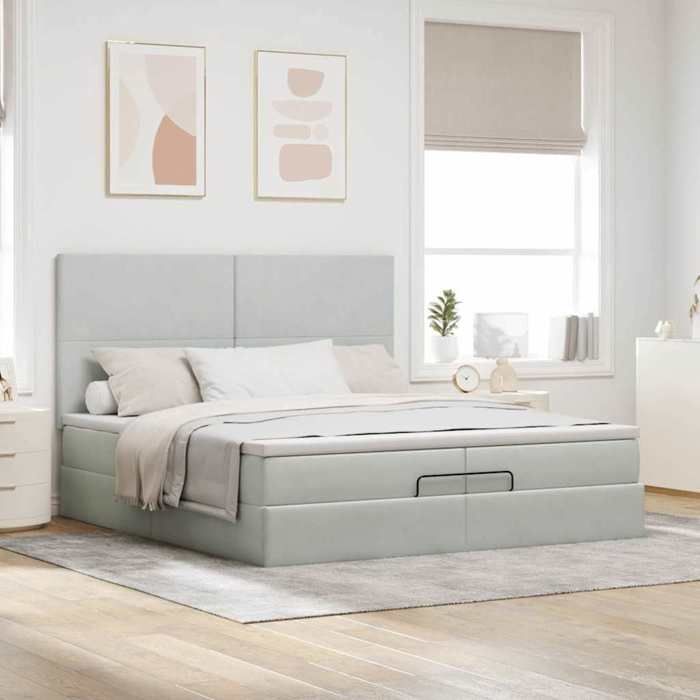 VidaXL Ottoman Bed Frame with Light Grey Mattress 200x200 Cm Velvet 3313421