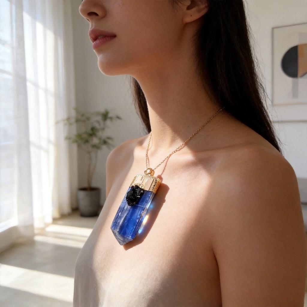 Crystal Jewelry Necklace With Natural Blue Quartz Pendant For Accessories And Style