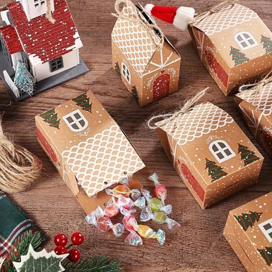 Christmas Gift Box with Handle Paper House Shape Packaging for Candies Cookies Jewelry Creative Holiday Present Wrapping