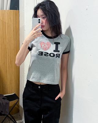 HAVISM I Rose Ringer S/S Tee(Grey)