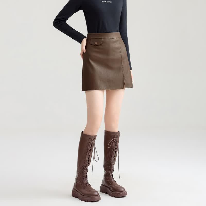 ET BOITE Faux Leather High-Waist Mini Skirt L