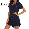 Lady Sleepwear Women Summer Nightdress Short Sleeve Shirt Type Lapel V Neck Single-breasted Loose Solid Color Homewear Sleep Dress Nightwear Suspender