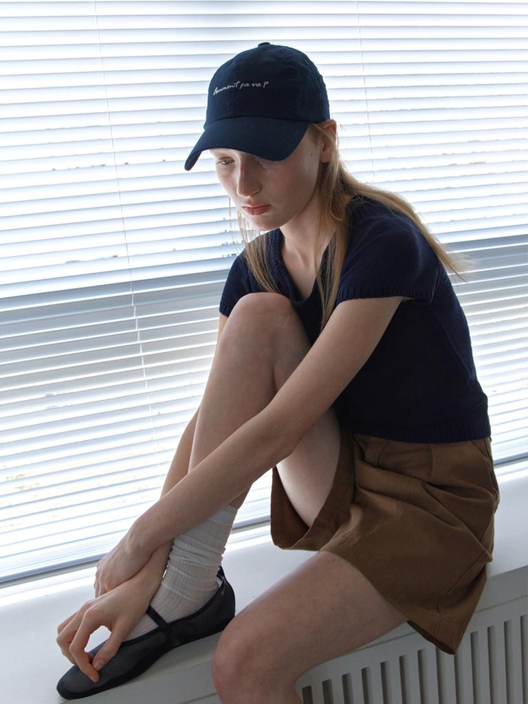 Elssibeui Lettering Washed Cotton Ball Cap_Navy