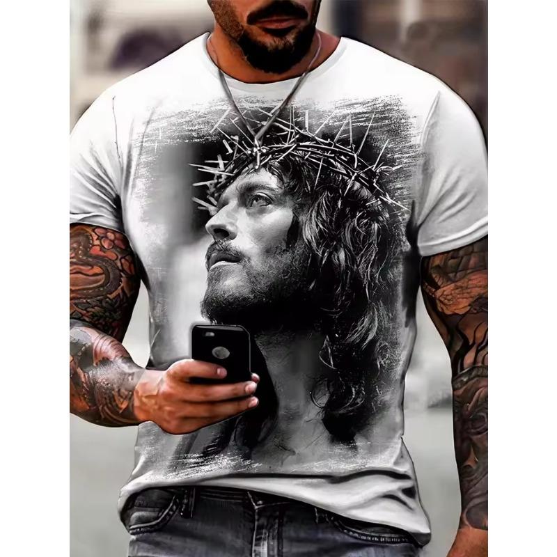 

Христианская футболка с принтом Мужская мода Уличная футболка 3D-печать Повседневная футболка с круглым вырезом и коротким рукавом Хип-хоп мужская футболка 6XL