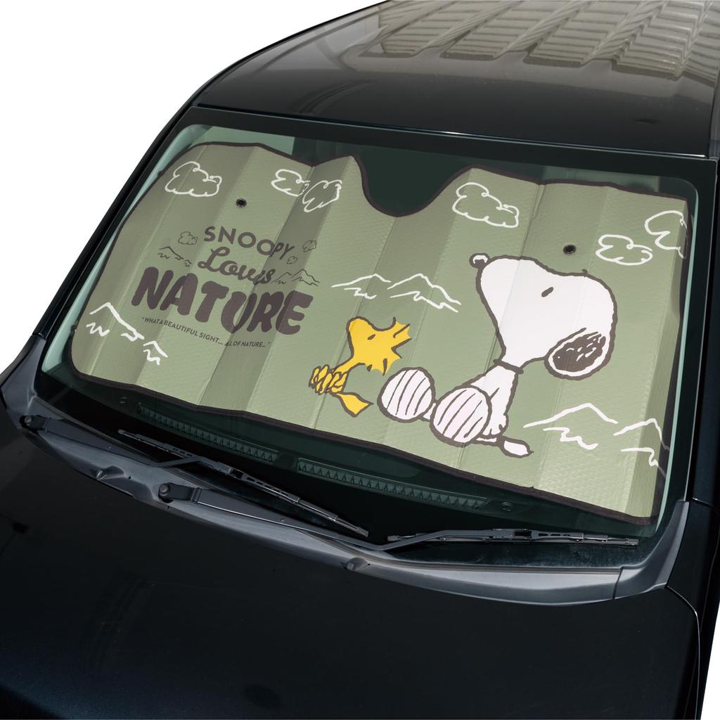BONFORM Character Snoopy Suction Cup PEANUTS SNOOPY Sunshade, Nature, 130x60cm, Green, Mount, Foldable, 7589-01GN