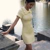 Elegantes gestricktes kurzes Kleid mit Rüschen und Ärmeln: Vintage, Lässig, Kurvenbetont, High-Waist Mini-Kleider 2026 Sommer Neuheiten