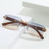 Arrow Wood Grain Legs Frameless Trimmed Sunglasses Women, Irregular Square Sunglasses Retro Sunscreen Glasses
