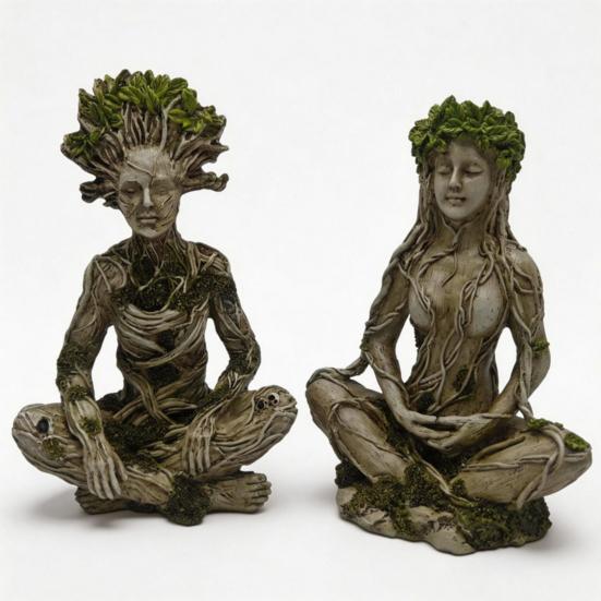 Tree Woman Figurine Resin Meditating Yoga Zen Pose Statue Tree of Life Mystical Creature Decorative Ornament for Home Living Room Bedroom Office